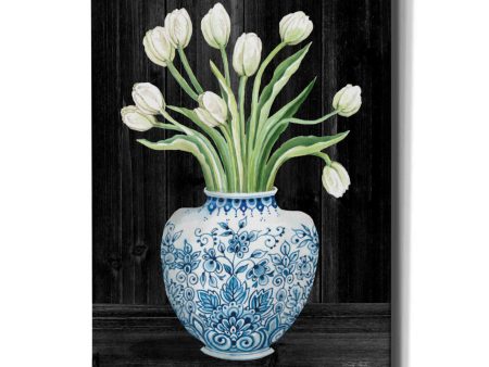 Blue and White Tulips Black I  by Cindy Jacobs, Canvas Wall Art For Sale