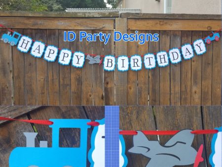 TRANSPORTATION BANNER Trains Planes and Automobiles Birthday Transportation Cake Banner Garland Cupcake Centerpiece Train Banner Online Sale