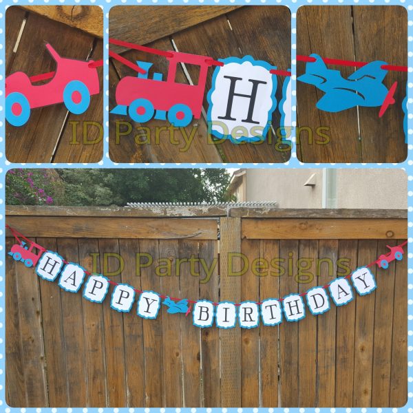 TRANSPORTATION BANNER Trains Planes and Automobiles Birthday Transportation Cake Banner Garland Cupcake Centerpiece Train Banner Online Sale