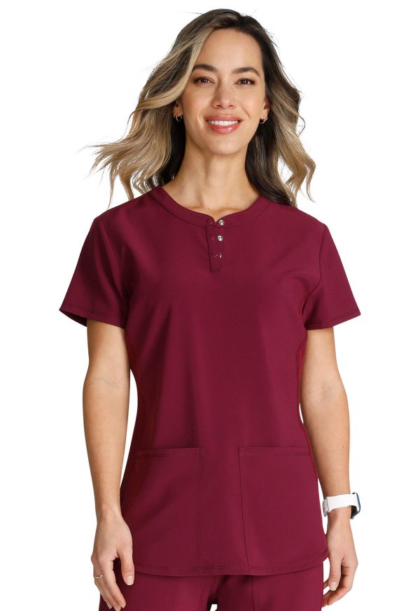 Cherokee Women s Snap Front Henley Top Hot on Sale