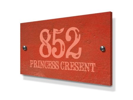 Orange Cement Effect Large Metal House Sign Sale